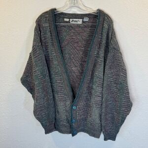 Zeppelin Vintage Mens Geometric Knit Cardigan Sweater Grey Purple Wool Blend M